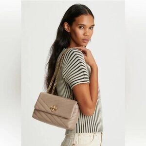 Tory Burch Small KIRA Chevron Shoulder Nappa Leather Bag Devon Sand $548